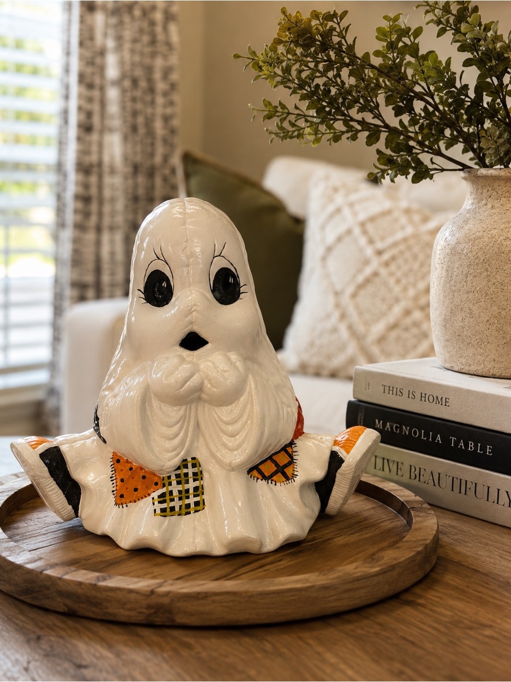 Vintage 1986 Ceramic Patchwork Ghost Figurine
